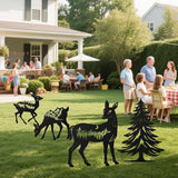Romart Deer and Pine Tree Decorative Garden Stakes, 4 Pcs Forest Silhouette Metal Garden Stakes for Outdoor Yard Lawn Decor, Christmas for Nature Lovers