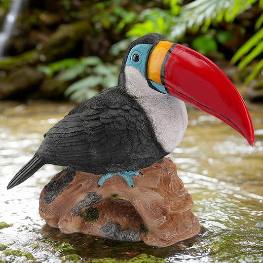 Real Toucan Statue,Colorful Outdoor Bird Decor Sculpture- 14.2" Resin Bird Outdoor Animal Ornament, Tropical Tiki Bar Decor, Waterproof & Weather-Resistant, Perfect for Garden, Patio, Yard