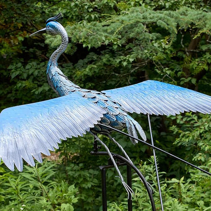 Red Carpet Studios Garden Art Balance Rocker Metal Garden Stake Yard Décor, Jumbo 88” Tall, Blue Heron Feather Weathered Finish