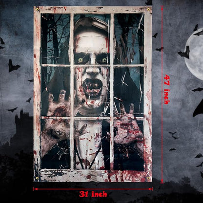 Halloween Window Decorations Scary Vampire Ghost, Halloween Party Hanging Decor Blood Spooky Theme Poster for Outdoor Indoor Door Yard Porch Wall Holiday, 32" x 47"