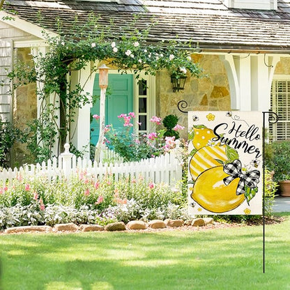 AVOIN colorlife Hello Summer Garden Flag 12x18 Inch Double Sided Outside, Lemon Bee Rustic Seasonal Yard Outdoor Flag