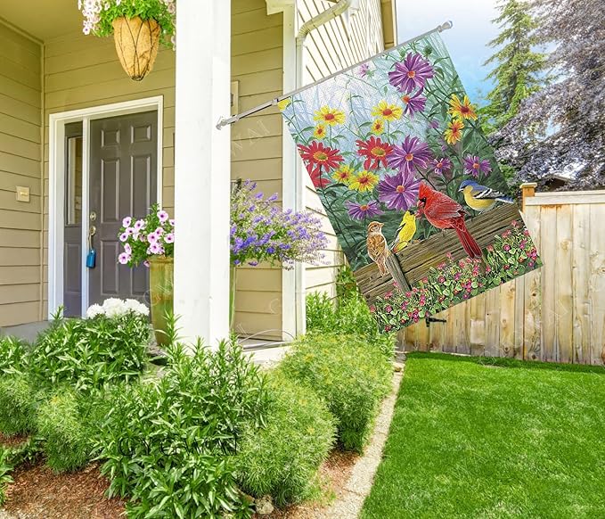 Cardinal Spring Summer House Flag Birds Floral Garden Flags 28x40 Double Sided, Large Burlap Yard Flags for Outside Seasonal Decoration