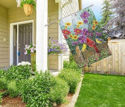 Cardinal Spring Summer House Flag Birds Floral Garden Flags 28x40 Double Sided, Large Burlap Yard Flags for Outside Seasonal Decoration