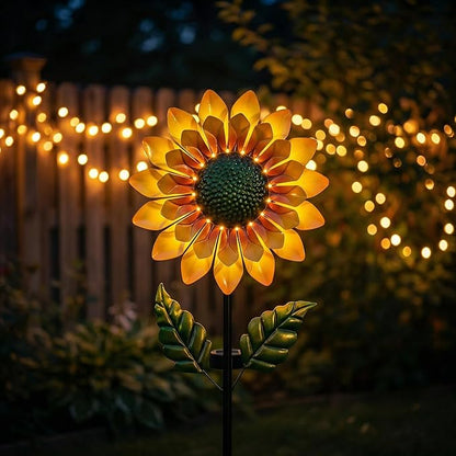 Sunflower Solar Wind Spinners for Yard and Garden - 52" Metal Windmill Ligths with LED Wind Sculptures with Stake for Lawn Patio Decor
