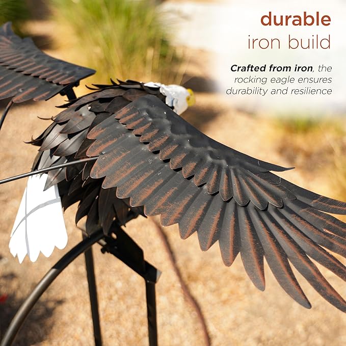 Alpine Corporation - Outdoor Metal Rocking Eagle Garden Stakes - Dynamic Flapping Wings Design, 56-in Tall, Black
