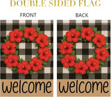 Buffalo Plaid Welcome Wreath Garden Flag Red Hibiscus Flower Red Floral Flag 12x18 Double Sided Tropical Floral Yard Decor for Spring Summer Outdoor Porch Patio Lawn Farmhouse