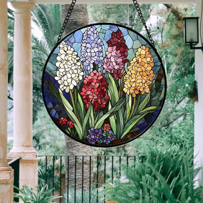 DASTOLL Stained Glass Window Hanging, Colorful Hyacinth Flowers Suncatcher for Doors Window Home Plant Sun Catchers Decoration Mother's Day Birthday Gifts for Women, Men, and Mom 6.3x6.3 in