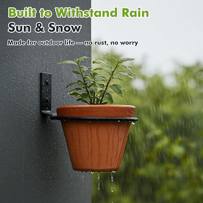 12-Pack 4 Inch Flower Pot Holder Ring Hanging Plant Holder Wall Mount Metal Plant Hangers Indoor Outdoor Planter Hooks Brackets for Patio, Garden, Home, Matte Black