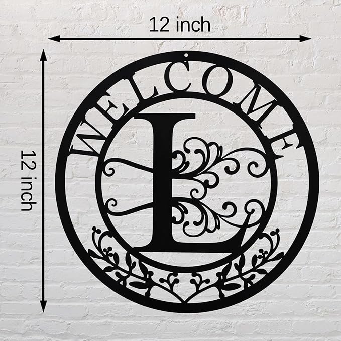 Metal Monogrammed Initial Welcome Sign, Metal Letter Wall Art Decor, Name Sign for Home Porch Front Door Outdoor (L)