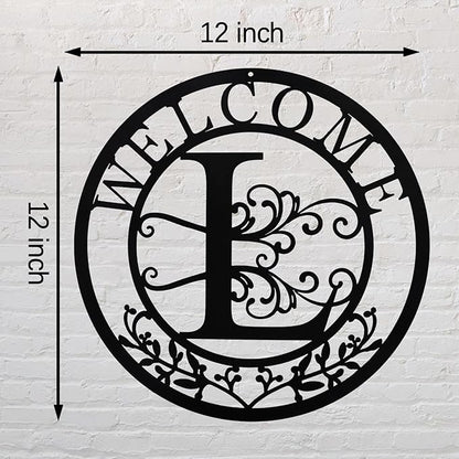 Metal Monogrammed Initial Welcome Sign, Metal Letter Wall Art Decor, Name Sign for Home Porch Front Door Outdoor (L)