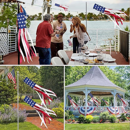 4th of July Decorations Outdoor - 2 Pack Embroidered Wind Socks for Outside Heavy Duty American Flag Windsock, for Memorial Day Independence Day & All Patriotic Events Outdoor Yard Garden Decor