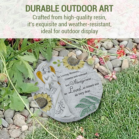 MyGift 9 Inch Resin Memorial Stepping Stone, Angel Prayer Garden Plaque, Sympathy Bereavement Gifts for Loss of Loved One, Outdoor Remembrance Stone
