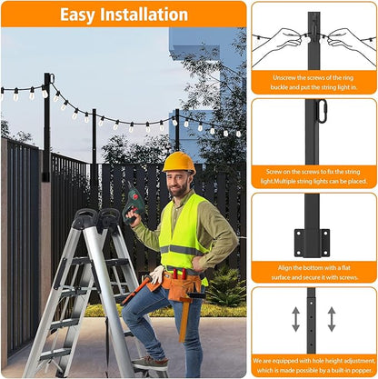 LETIANPAI 2.8Ft String Light Poles 4 Pack,Light Poles for Outside Lights,Outdoor with Fence Brackets Hanging Lights,Metal Stand Deck Patio Backyard