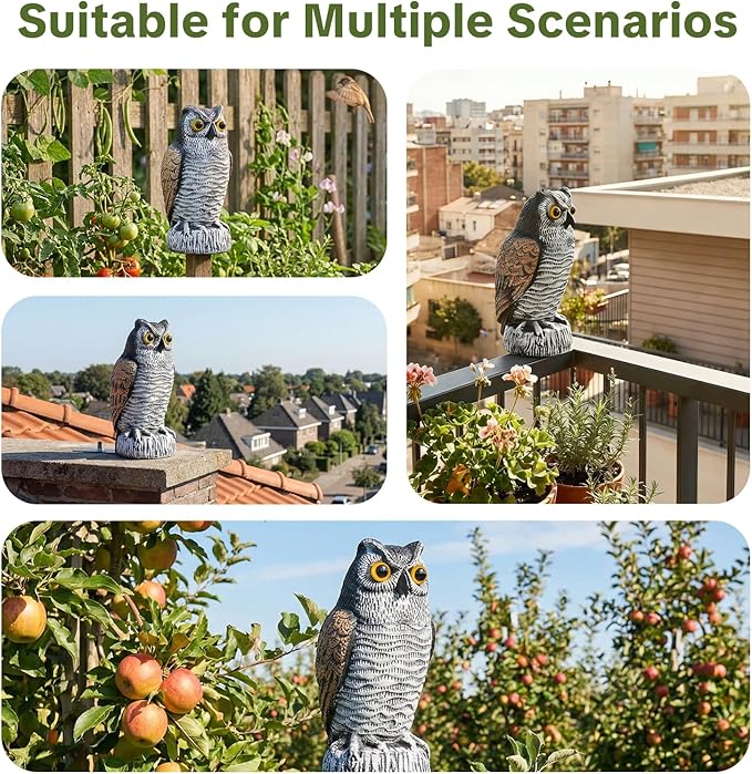 OFFO 2 Pack Fake Owl, Owl Statue for Garden and Yard Decoration, Weatherproof Plastic Outdoor Owl Decor for Porch Pool Patio Yard, 8 in Height, Round + Long Ear Owl