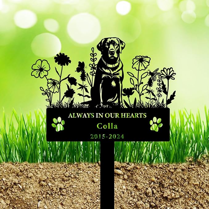 Personalized Flora Dog Memorial Garden Stake - Custom Cemetery Sign with Stake, Grave Plaque, Pet Headstone, Engraved Marker for Dogs