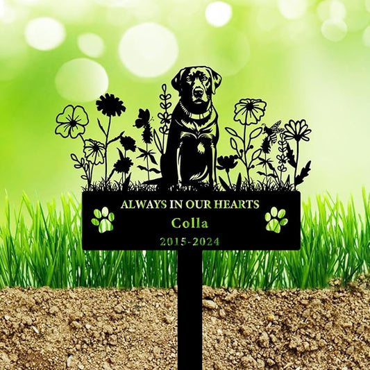 Personalized Flora Dog Memorial Garden Stake - Custom Cemetery Sign with Stake, Grave Plaque, Pet Headstone, Engraved Marker for Dogs