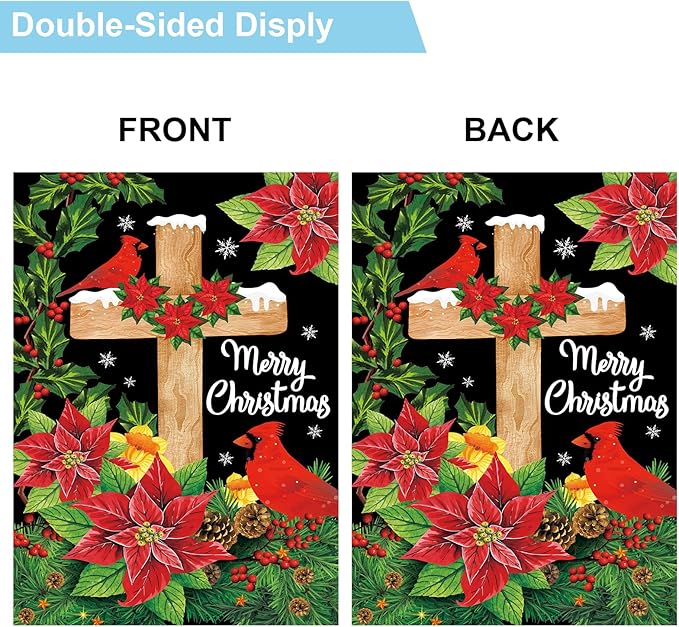 Christian Seasonal Garden Flags Set of 12 Double Sided 28 x 40 Inch Cross Yard Flags, Large Flags for Outside, Fall Winter Easter Christmas Outdoor Flags, Holiday House Flags for All Seasons