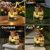 Garden Fox Welcome Sign with Solar LED Lantern, Outdoor Decorative Statue with Bird and Flowers for Porch, Patio or Garden
