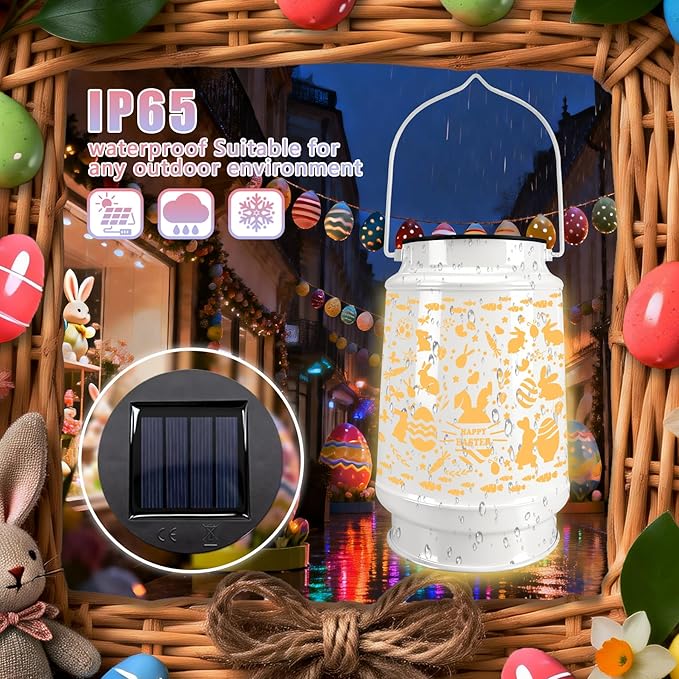 Easter Decoration for Outdoor Solar Lanterns Waterproof Garden Decor,Metal Table Decorative Light Gardening Patio Yard Lawn Backyard Front Porch Pathway