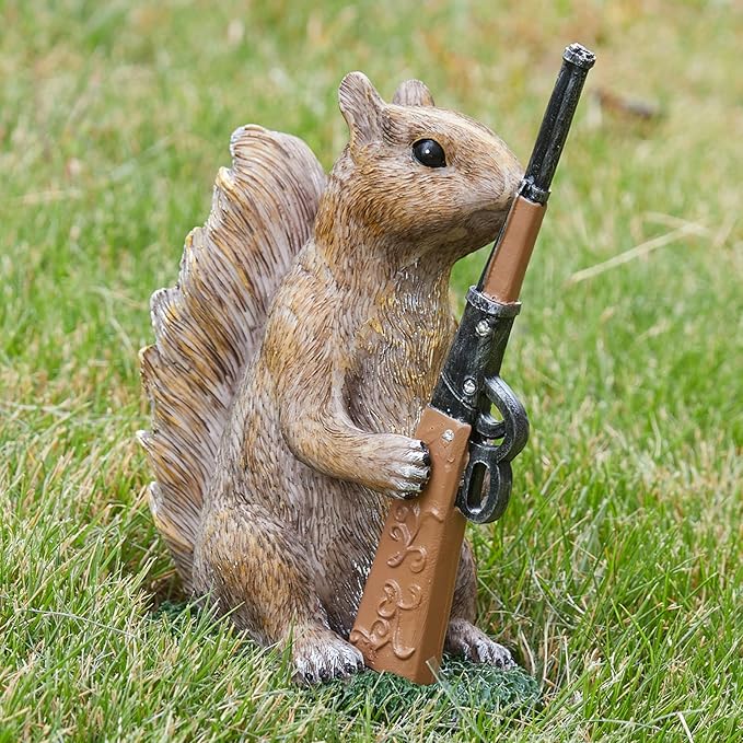 Garden Squirrel Guard Statue, Soldier Gnome - Woodland Friend Garden Decor Statues, Animal Gnome Statues, Waterproof Figure Indoor & Outdoor Lawn Squirrels Ornament Funny Decoration Gifts 6.7" H Gift