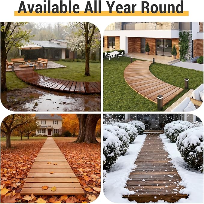 6FT Curved Wooden Garden Pathway Walkway Outdoor Roll Out Decorative Garden Non-Slip Patio Path Decorative Boardwalk Outdoor Road Floor for Backyard Beach Wedding Party
