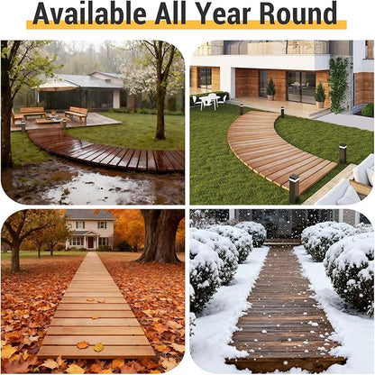 6FT Curved Wooden Garden Pathway Walkway Outdoor Roll Out Decorative Garden Non-Slip Patio Path Decorative Boardwalk Outdoor Road Floor for Backyard Beach Wedding Party