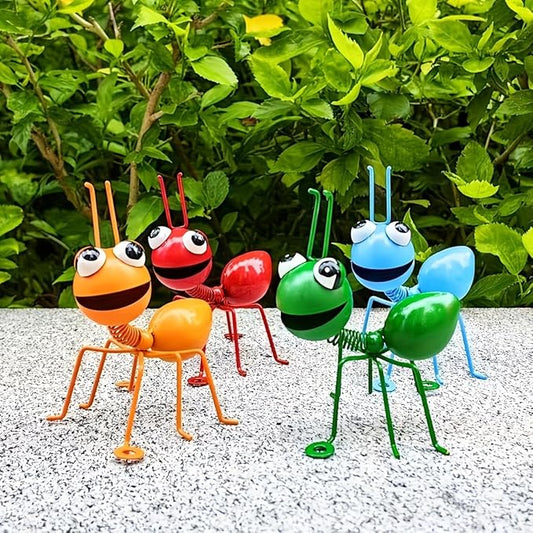 Decorative Iron Art Big Eyed ant Garden Decoration, Colorful Outdoor Lawn, Garden, Courtyard Sculpture Ornaments, 4-Piece Set, can be Wall Hung (Blue, Orange, Red, Green)