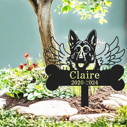 Custom German Shepherd Dog Memorial Sign Lawn Yard Garden Stake, Personalized Metal Pet Loss Dog Grave Marker with Wings, Customized Dogs Memorial Plaque Graves Cemetery Decorations