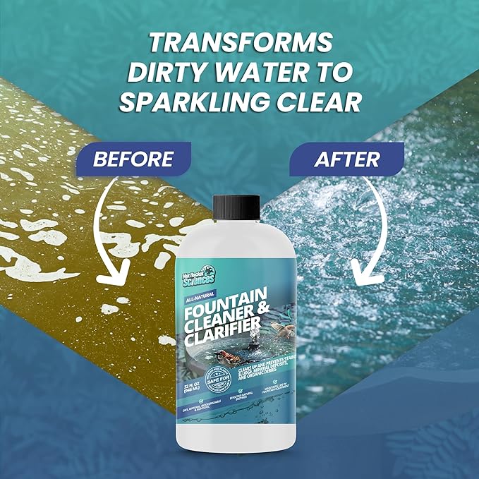 32oz Water Fountain Cleaner - Cleans 80 Gallons of Water, Bird Bath Cleaner Safe for Birds and Wildlife, Ideal for Indoor & Outdoor Use - Prevents Dirt Build-Up and Clog, Safe for Stone, Metal & More