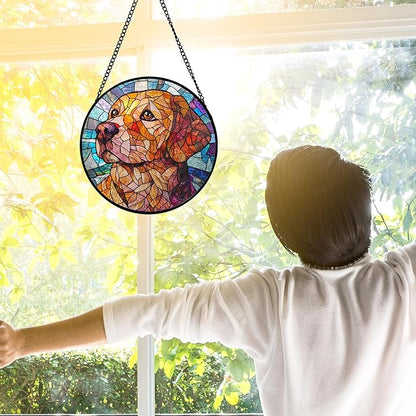 DASTOLL Stained Glass Window Hanging, Cute Dog Abstract Sun Catchers Colorful Glass Panel Texture Suncatcher Decor for Birthday for Women, Men, Wife, Aunt, and Mom 6.3 in