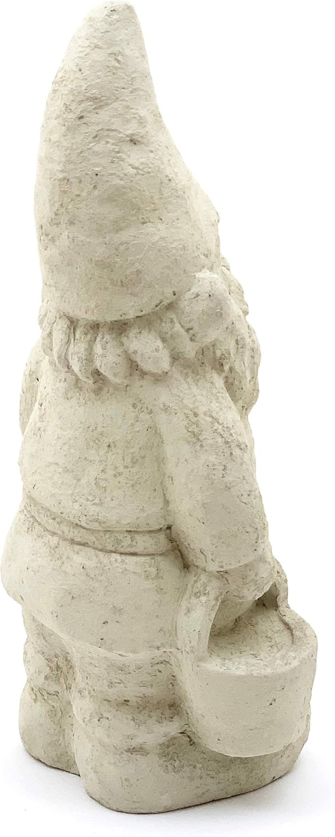 Garden Gnome with Bucket: Solid Durable Stone Statue with Vintage Texture. Sealed for Outdoors. Handcrafted USA. (Classic/White)