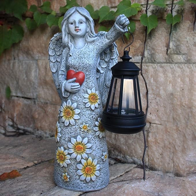 Solar Garden Angel Statues,Outdoor Angel Figurines Lights Waterproof Statue Decor Lanterns for Yard Patio Porch Decoration Gift for Mom Grandma (Minimalist)