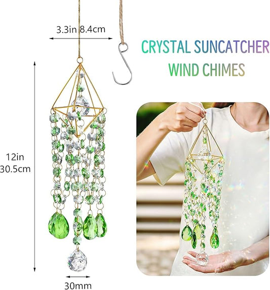 HDCRYSTALGIFTS Crystal Suncatcher Glass Wind Chimes Style Sun Catchers Indoor Window Rainbow Prisms Suncatcher for Window Hanging Home Garden Decor (21.5inch,Green)