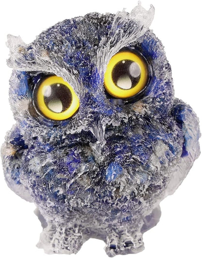 Nupuyai 3 inches Orgone Resin Crystal Chips Tumbled Stone Owl Statue, Mini Hand Carved Stone Crystal Animal Figurines for Tabletop Indoor Outdoor, Lapis Lazuli