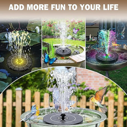 Solar Bird Bath Fountain Pump - 8 Spray Patterns, Floating Nozzle, Birdbath Fountain Kit, Garden Pond Aerator Decor