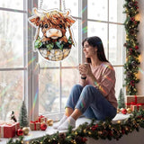Yalikop 6 Inch Highland Cow Suncatcher Decor Faux Stained Glass Window Hanging Ornament Acrylic Highland Cow Gifts for Animals Lovers Home Garden Farmhouse Decoration