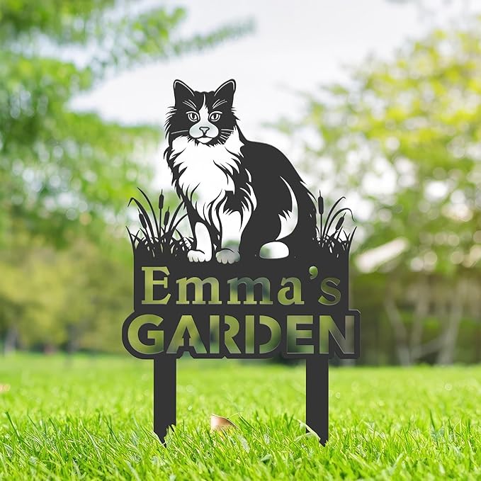 Personalized Cute Cat Kitten Metal Garden Sign,Custom Yard Sign With Stake,Outdoor Garden Décor,Pet Cat Lawn Garden Decorated Statue,Cat Sympathy Yard Metal Sign,Cat Lover Gifts Kailyard Plaque.