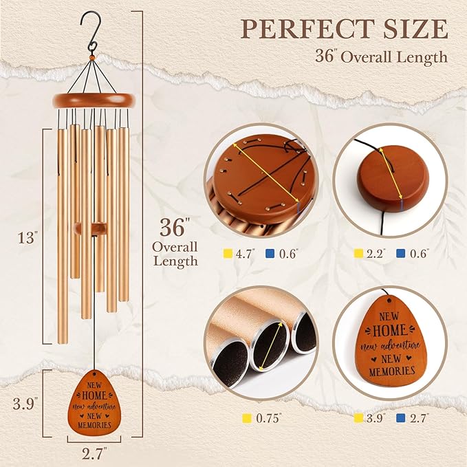 Leebbsin House Warming Gifts New Home, Housewarming Wind Chime, Housewarming Gifts for Women, Men, Couple, Friend, Coworker, New Home Gift Ideas for First Home, New Apartment, House, Large-36''