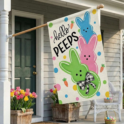 CROWNED BEAUTY Easter House Flag Peeps Bunny 28x40 Inch Double Sided Large Holiday Welcome Decoration for Outside Yard