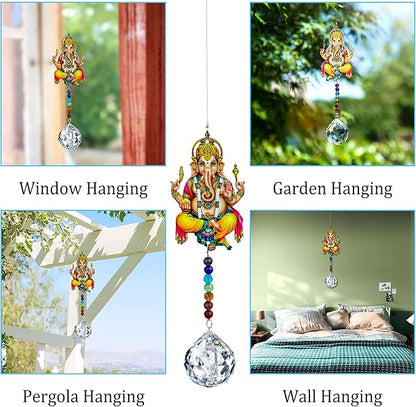 8inch Elephant God Prism Suncatcher Hindu Ganesha Protection Charm Decor Window Garden Wall Hanging Crystal Pendant for Christmas Tree