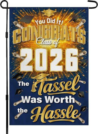 Graduation Decorations 2026 - Class of 2026 Garden Flag | Graduation Decor Party Favors Supplies for Outdoor Indoor Double-Side Backdrop Banner for Garden Porch Patio Lawn Yard Home,12x18Inch (Blue)