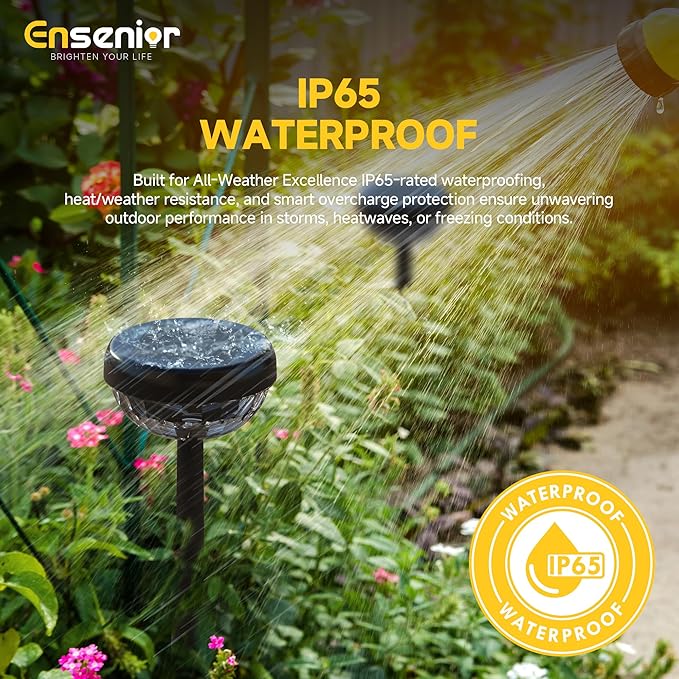 Ensenior Solar Pathway Lights IP65 Waterproof, RGB Color Changing & 6500K Cool White, 8-16Hr Runtime, Flower Pattern Garden Lights for Walkway Porch Yard - 8 Pack