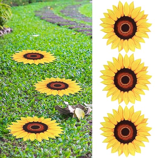 Tandefio 3 Pcs Sunflower Stepping Stones for Garden 12 Inch Decorative Stepping Stones Outdoor Heavy Duty Walkway Iron Pavers for Garden Decor Indoor Outdoor Patio Yard, Yellow Sunflower