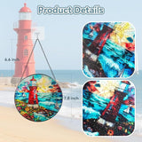 Suncatcher Stained Glass Window Hanging - Lighthouse Glass Panel with Metal Chain and Hooks Handmade Sun Catcher Decoration for Window Garden Home Christmas & Birthday Gifts (7.8 Inch)
