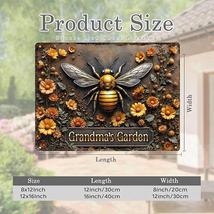 Custom Garden Signs Personalized Metal Tin Sign for Women, Bee Metal Sign for Outdoor, Yard Rustic Home Decor Gift for Mothers Day, Grandmas, and Gardening Lovers