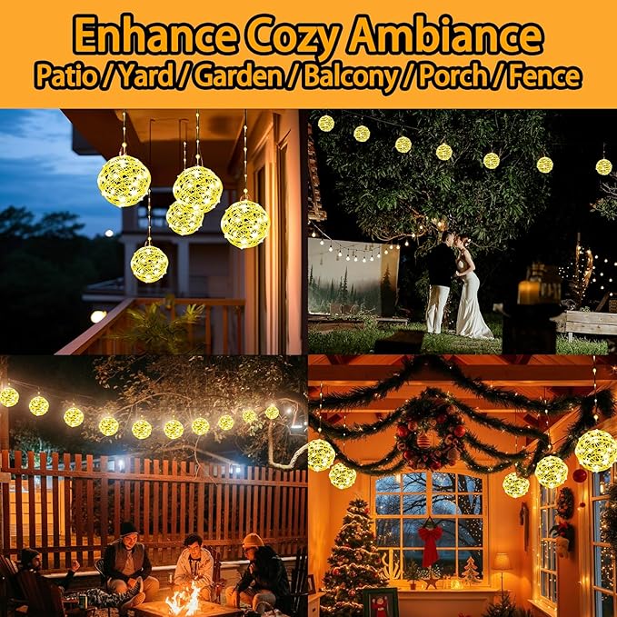 Christmas Ball Lights - 160LED Outdoor Tree Globe String Lights, 8 Modes Waterproof Sphere Lantern Lights, Christmas Decor for Tree Garden Porch (Warm White)