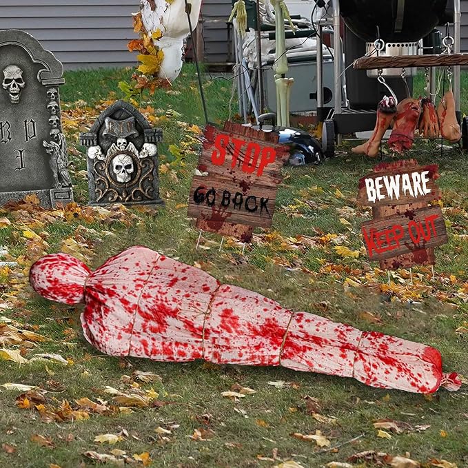 5ft Halloween Hanging Decoration, Inflatable Scary Prop with Gauze Wrap and Rope, Creepy Haunted House & Yard Decor for Outdoor Indoor Party Scenes (Assembly Needed)