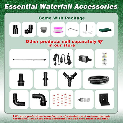 Waterfall Pool Fountain, LONGRUNNEW Stainless Steel Waterfall Spillway with Pipe Connector Kits for Outdoor/Indoor Decorative, 23.6 Inches Pool Water Feature for Garden Patio, Backyard Koi Pond Decor