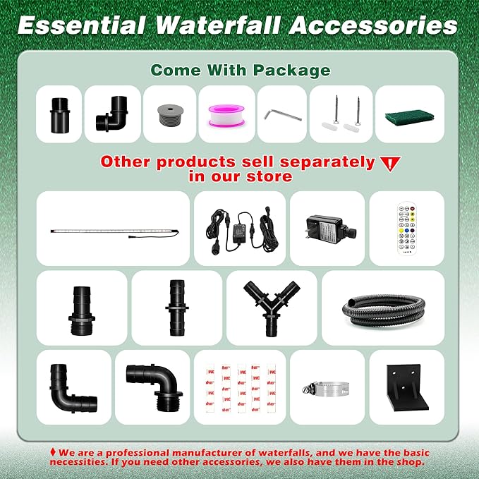 Waterfall Pool Fountain, LONGRUNNEW Stainless Steel Waterfall Spillway with Pipe Connector Kits for Outdoor/Indoor Decorative, 11.8 Inches Pool Water Feature for Garden Patio, Backyard Koi Pond Decor
