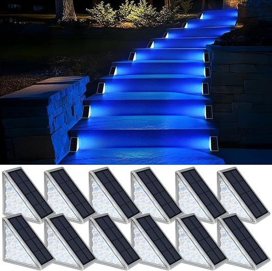 AUDLES 12 Pack Solar Stair Lights, Outdoor Step Lights with Waterproof IP67, Blue Color LED Solar Light for Outside Light Decor for Stair, Deck, Front Step, Front Porch, Patio and Backyard